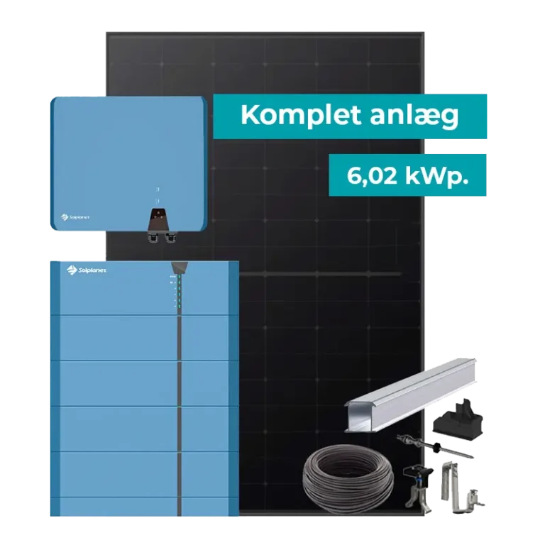 Solcelleanlæg med batteri 6,02 kWp.